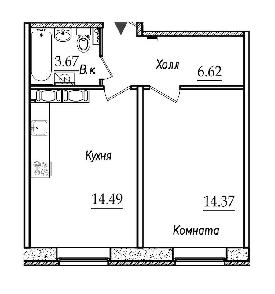 Однокомнатная квартира в : площадь 39.15 м2 , этаж: 1 – купить в Санкт-Петербурге